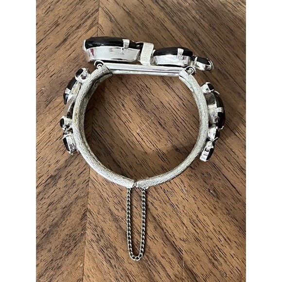 Vintage Juliana Style Silver Tone Clamper Bracelet Black Rhinestone Whimsigoth - Picture 5 of 10